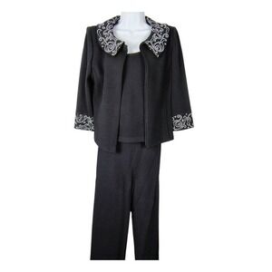 St John Knits 3pc Jacket Tank Pants Black Beaded Scroll 6 Quite luxury elegant